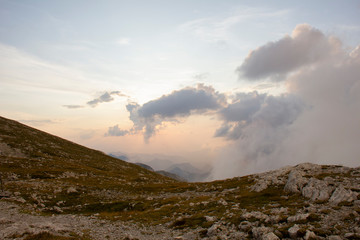 View from Hochswab in evening, 2 277 m, Alps, Austria.