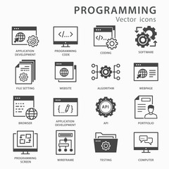 Sticker - Programming icons set. Vector illustration isolated on white.