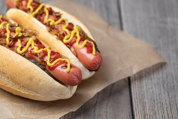 Canvas Print - Barbecue Grilled Hot Dog with Yellow Mustard and ketchup