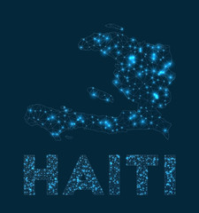 Haiti network map. Abstract geometric map of the country. Internet connections and telecommunication design. Charming vector illustration.