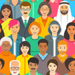 © vectorikart - Crowd of people of different races, gender and age. Flat seamless pattern. Global community concept. Idea of human diversity, togetherness and communication. Happy cheerful friendly faces
