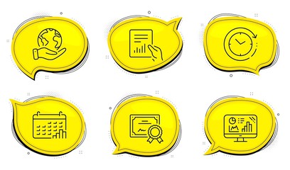 Wall Mural - time change sign. diploma certificate, save planet chat bubbles. calendar graph, document and analyt