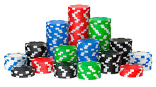 A Set Of Poker Chips Stack Isolated On White Background. 3D Rendering Illustration Of Poker Chips As Risk Concept - Playing Poker Or Roulette In Casino. 