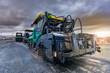 Asphalt machinery at construction work on a road or highway
