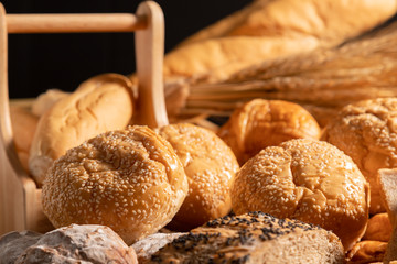 Close-up loaves of bread with sunlight