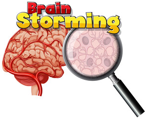 Sticker - Font design for word brain storming with magnifying glass