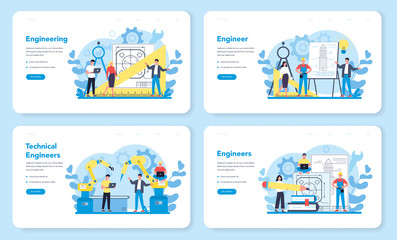 Wall Mural - engineeering web banner or landing page set. technology and science.