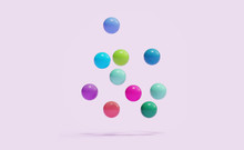 Falling Balls, Glossy Colorful Spheres Falls From Above 3D