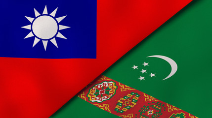 The flags of Taiwan and Turkmenistan. News, reportage, business background. 3d illustration