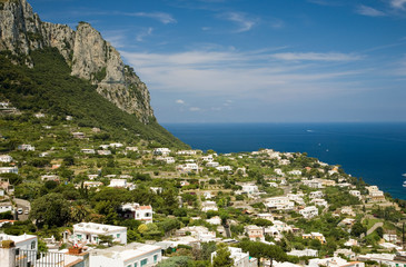 Wall Mural - Elevated view of Capri, an Italian island off the Sorrentine Peninsula on the south side of Gulf of Naples, in the region of Campania, Province of Naples, Italy, Europe