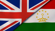 The flags of United Kingdom and Tajikistan. News, reportage, business background. 3d illustration