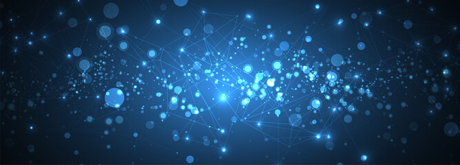 Leinwandbilder - Abstract polygonal vector science background with connecting dots and lines.