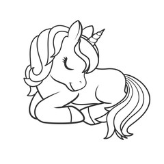 Cute Cartoon Unicorn isolated on white background. Vector illustration for coloring books