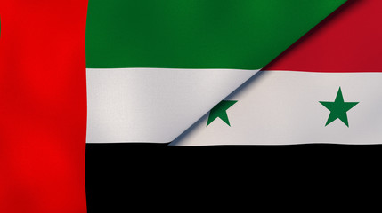 The flags of United Arab Emirates and Syria. News, reportage, business background. 3d illustration