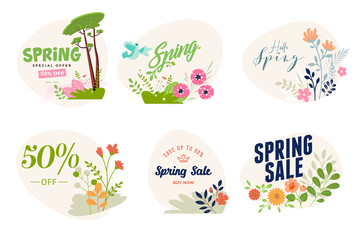 Wall Mural - spring sale labels collection. vector illustrations of beauty, fashion, cosmetics, for graphic and w