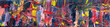 Art abstract panorama, & fun, creative, spontanous background, with random splashes and swirls in multicolor paint - concept for design - in long header / banner.