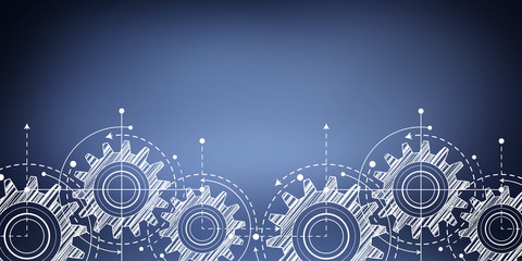 Technological background .Technical drawing of gears .Rotating mechanism of round parts . Vector illustration.	