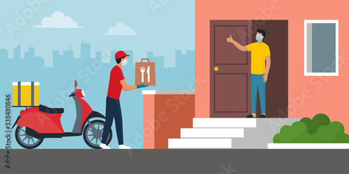Cuadros en Lienzo Safe food delivery at home during coronavirus covid-19 epidemic