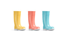 Blank Colored Rubber Wellington Boots Mockup, Half-turned View