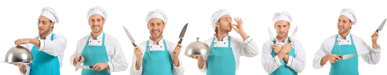 Sticker - Set with handsome male chef on white background