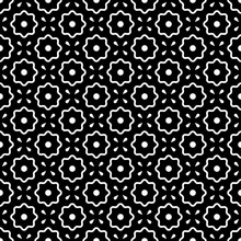 Seamless Pattern. Vector Abstract Simple Design. White Flower Elements On A Black Background. Modern Minimal Illustration Perfect For Backdrop Graphic Design, Textiles, Print, Packing, Etc.