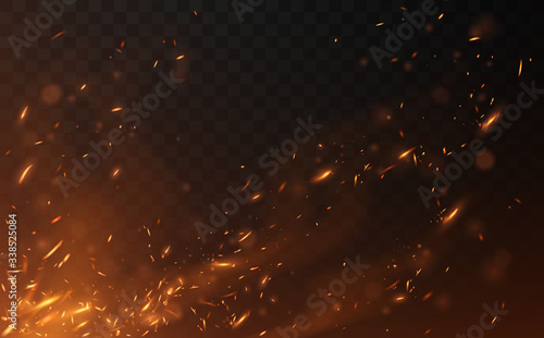 Fotografía Flying fire sparks on transparent background