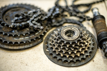 the old parts of the bike. gear