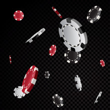 Casino Poker Chips Falling Isolated On Black Transparency Background