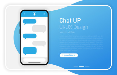 Wall Mural - Chat up. Smartphone blank screen. Modern design. Device mockup. UI and UX design interface. Gradient background. Vector