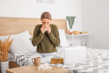 Ill young woman at home