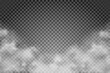© Vector light Studio - White fog texture isolated on transparent background. Steam special effect. Realistic vector fire smoke or mist