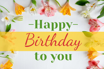 Bright happy birthday greeting card. Light birthday card with natural flowers for mom, woman s birthday. Blogging Alert