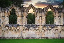 Ruins Of An Old Medieval Abbey In The English City Of York