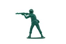 Green Toy Soldiers On White Background. Soldier Three On Six Models. (3/6) Picture Five On Sixteen Viewing Angles. (05/16)