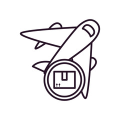 Sticker - fast delivery concept, airplane with package box icon, line style