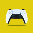 realistic video game controller on yellow background, isolated, pay station 5 joystick Vector Illustration.