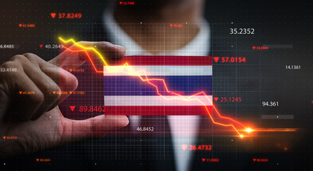 Graph Falling Down in Front Of Thailand Flag. Crisis Concept