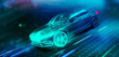 High speed futuristic sports car wireframe intersection in motion (3D Illustration)