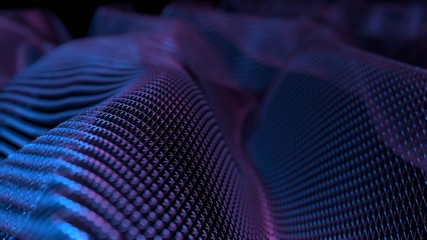 Wall Mural - 3d rendering of abstract structure geometry wire frame. mesh and lines in triangular shapes with dep