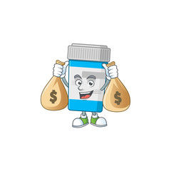 Poster - Blissful rich medical bottle cartoon character having money bags