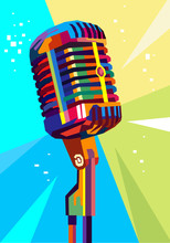 Retro Microphone With Pop Art Background