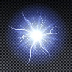 Wall Mural - lightning strikes and sparks, electrical energy on transparent background. lightning flash and spark