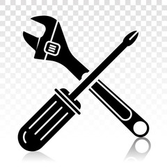 Screwdriver and wrench repair tool vector flat icon on a transparent background.