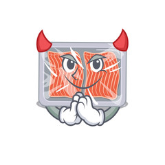 Sticker - Frozen salmon dressed as devil cartoon character design style