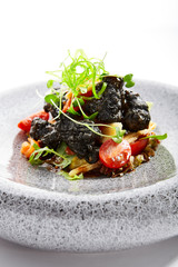 Canvas Print - Chicken hearts in black tempura with vegetables