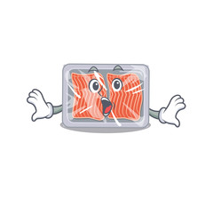 Sticker - Cartoon design style of frozen salmon has a surprised gesture