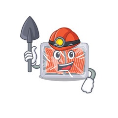 Poster - Frozen salmon miner cartoon design concept with tool and helmet