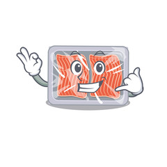 Canvas Print - Cartoon design of frozen salmon with call me funny gesture