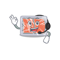 Sticker - A gorgeous frozen salmon mascot character concept wearing headphone