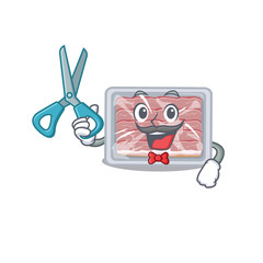 Wall Mural - Sporty frozen smoked bacon cartoon character design with barber